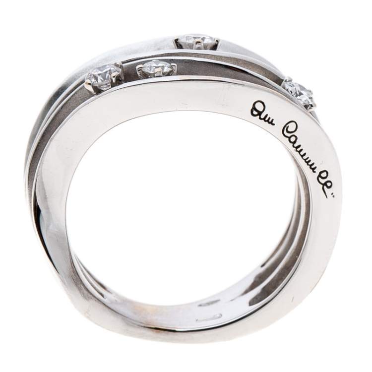 Pre Owned Annamaria Cammilli Dune 4 Diamonds 18k White Gold Ring Size 54