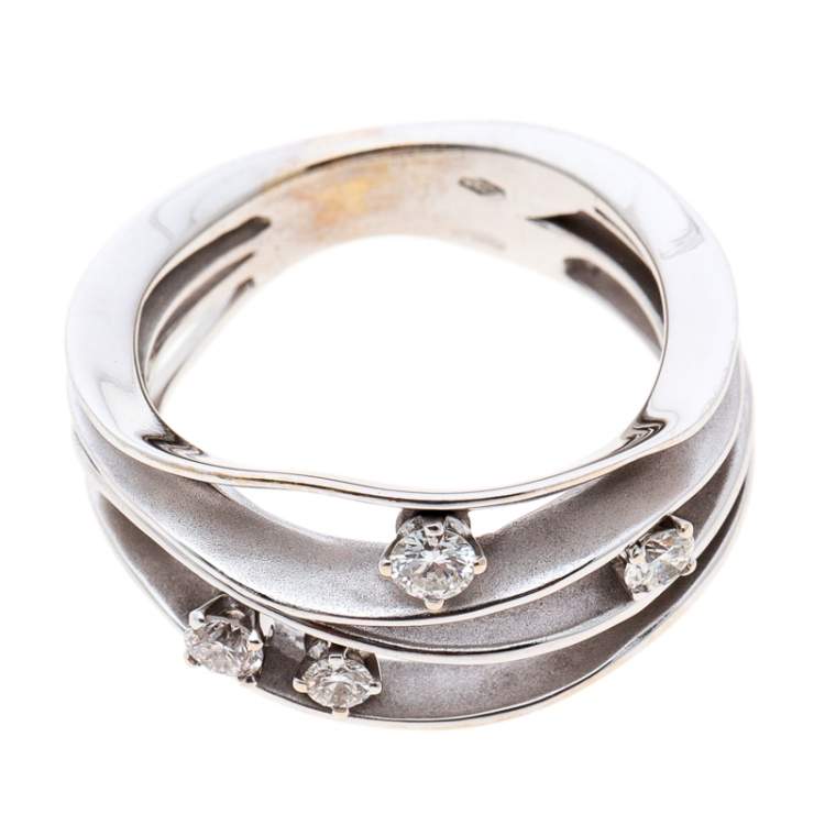 Pre Owned Annamaria Cammilli Dune 4 Diamonds 18k White Gold Ring Size 54