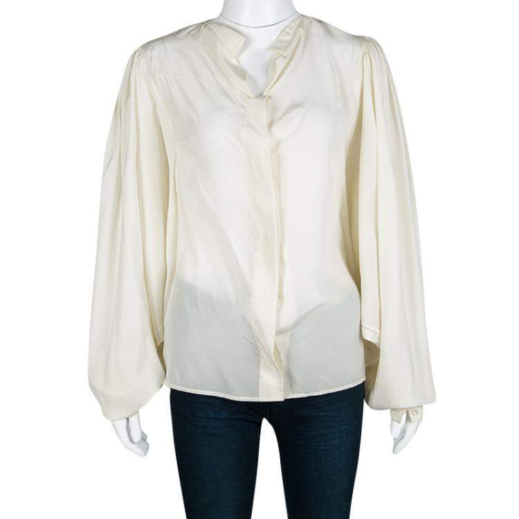 Pre Owned Antonio Berardi Cream Silk Bat Sleeve Detail Blouse M
