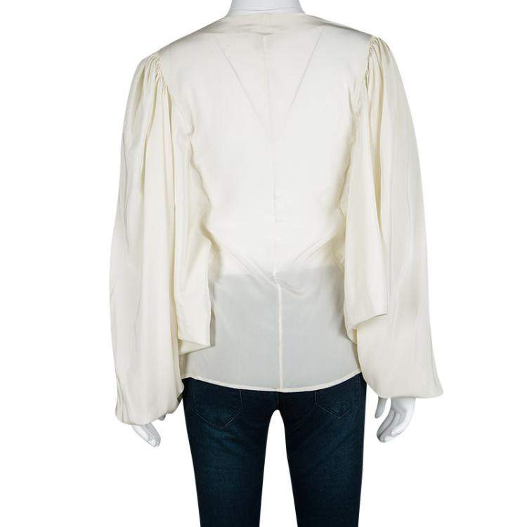 Pre Owned Antonio Berardi Cream Silk Bat Sleeve Detail Blouse M