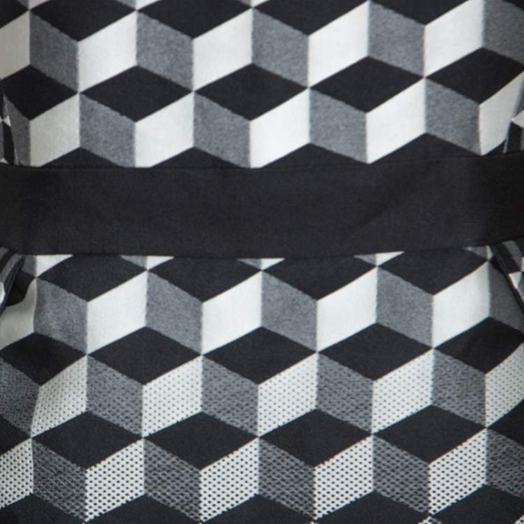 Pre Owned Antonio Berardi Monochrome Geometric Patterned Jacquard Silk Mini Dress M