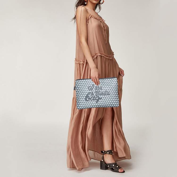 Pre Owned Anya Hindmarch Grey/Black Coated Canvas 'I AM A PLASTIC BAG" Laptop Case