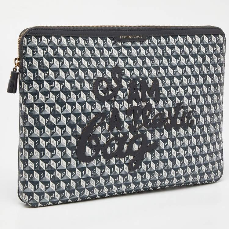 Pre Owned Anya Hindmarch Grey/Black Coated Canvas 'I AM A PLASTIC BAG" Laptop Case