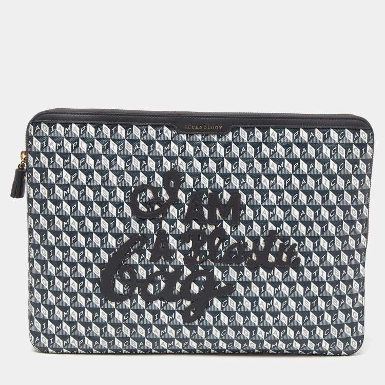 Pre Owned Anya Hindmarch Grey/Black Coated Canvas 'I AM A PLASTIC BAG" Laptop Case