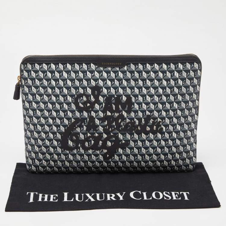 Pre Owned Anya Hindmarch Grey/Black Coated Canvas 'I AM A PLASTIC BAG" Laptop Case