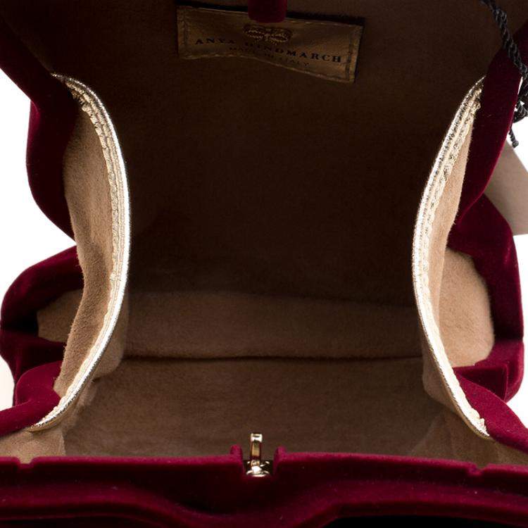 Pre Owned Anya Hindmarch Burgundy Velvet Crisp Packet flocked Evening Bag