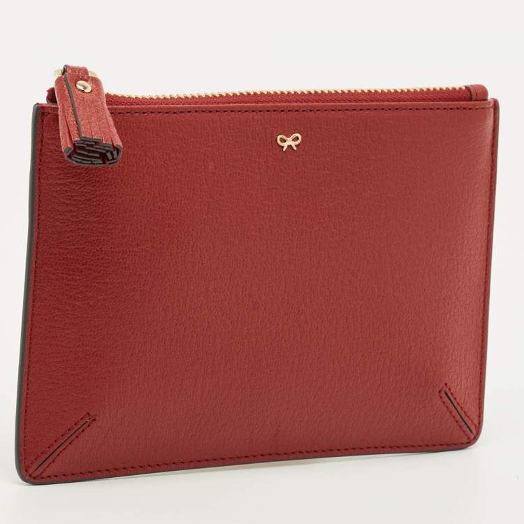 Pre Owned Anya Hindmarch Bespoke Loose Pocket Red Leather Pouch