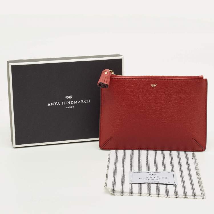 Pre Owned Anya Hindmarch Bespoke Loose Pocket Red Leather Pouch