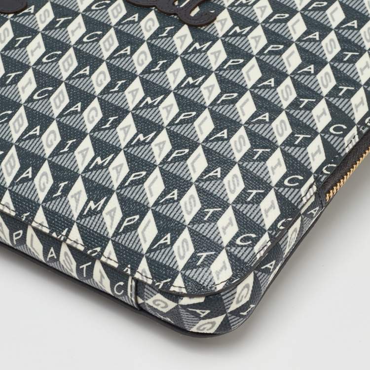 مملوكة مسبقًا Anya Hindmarch 'I AM A PLASTIC BAG" Grey/Black Coated Canvas Laptop Case