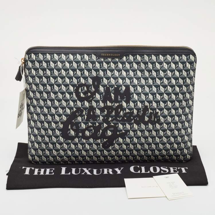مملوكة مسبقًا Anya Hindmarch 'I AM A PLASTIC BAG" Grey/Black Coated Canvas Laptop Case