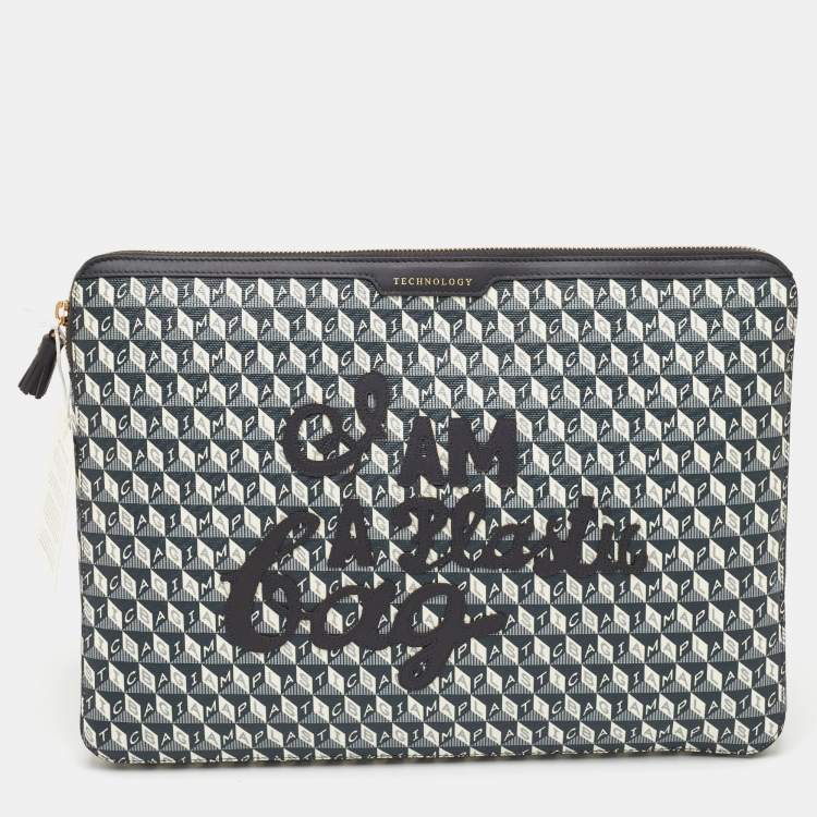 مملوكة مسبقًا Anya Hindmarch 'I AM A PLASTIC BAG" Grey/Black Coated Canvas Laptop Case