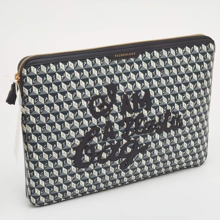 مملوكة مسبقًا Anya Hindmarch 'I AM A PLASTIC BAG" Grey/Black Coated Canvas Laptop Case
