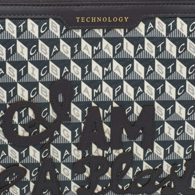 مملوكة مسبقًا Anya Hindmarch 'I AM A PLASTIC BAG" Grey/Black Coated Canvas Laptop Case