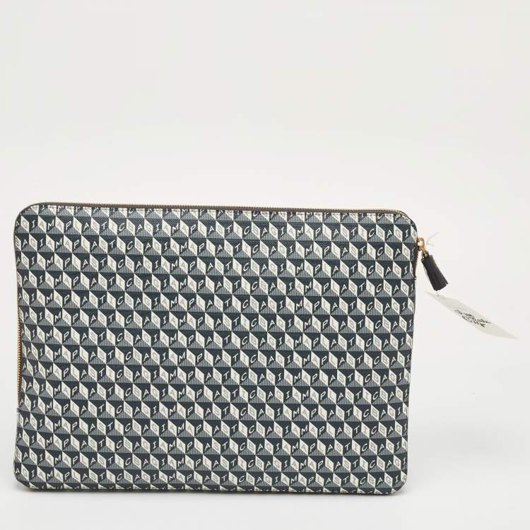 مملوكة مسبقًا Anya Hindmarch 'I AM A PLASTIC BAG" Grey/Black Coated Canvas Laptop Case