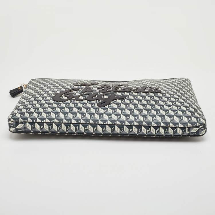 مملوكة مسبقًا Anya Hindmarch 'I AM A PLASTIC BAG" Grey/Black Coated Canvas Laptop Case