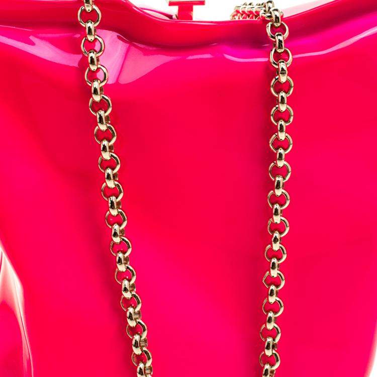 Pre Owned Anya Hindmarch Neon Pink Metallic Crisp Packet Clutch