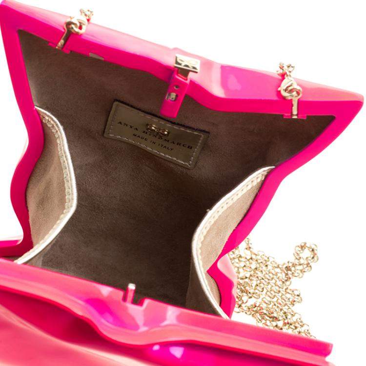 Pre Owned Anya Hindmarch Neon Pink Metallic Crisp Packet Clutch