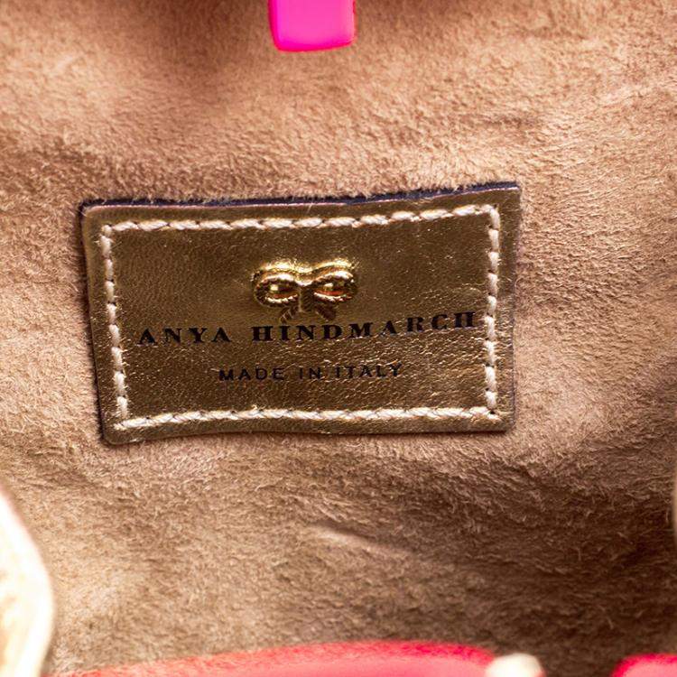 Pre Owned Anya Hindmarch Neon Pink Metallic Crisp Packet Clutch