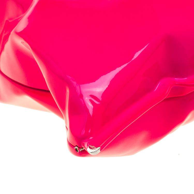 Pre Owned Anya Hindmarch Neon Pink Metallic Crisp Packet Clutch