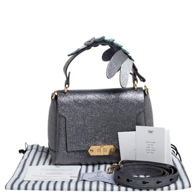 Pre Owned Anya Hindmarch Metallic Leather Small Dragonfly Bathurst Top Handle Bag