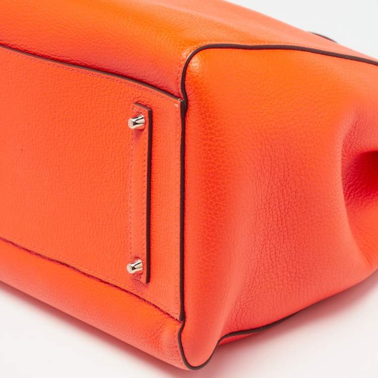 Pre Owned Anya Hindmarch Neon Orange Leather Featherweight Smiley Ebury Tote