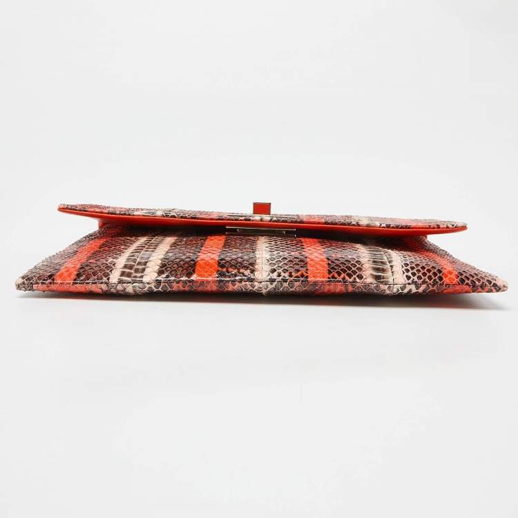 Pre Owned Anya Hindmarch Orange Snakeskin Flap Pouch