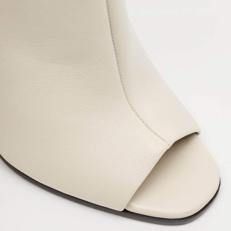 Pre Owned Anya Hindmarch Cream Stripe Leather Peep Toe Ankle Boots Size 35