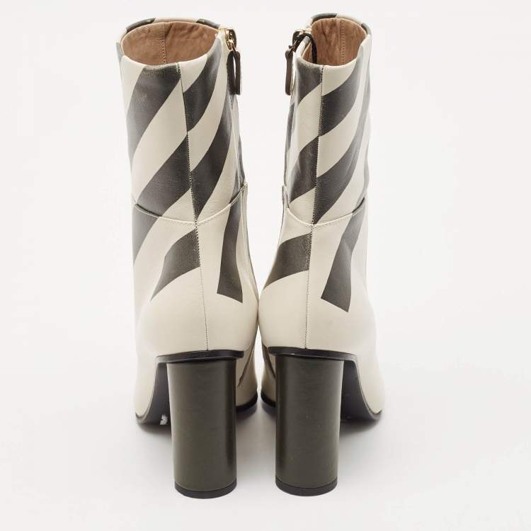 Pre Owned Anya Hindmarch Cream Stripe Leather Peep Toe Ankle Boots Size 35