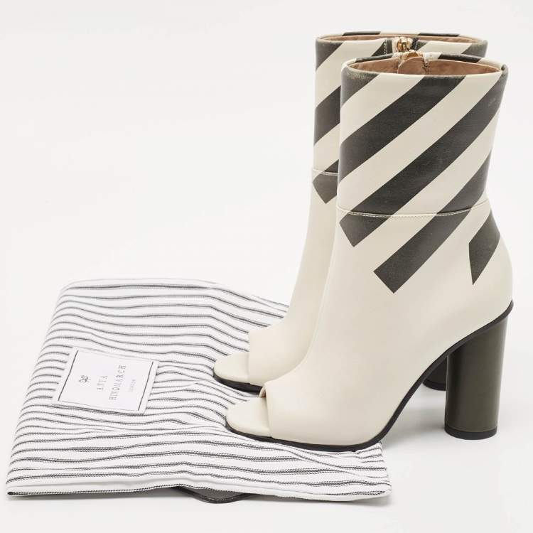 Pre Owned Anya Hindmarch Cream Stripe Leather Peep Toe Ankle Boots Size 35