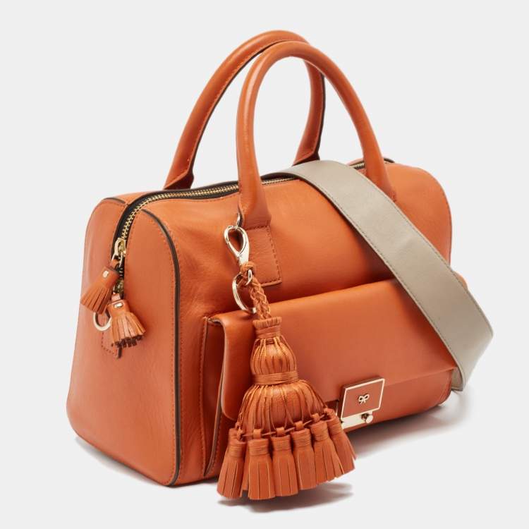 Pre Owned Anya Hindmarch Orange and Grey Leather Carker Satchel