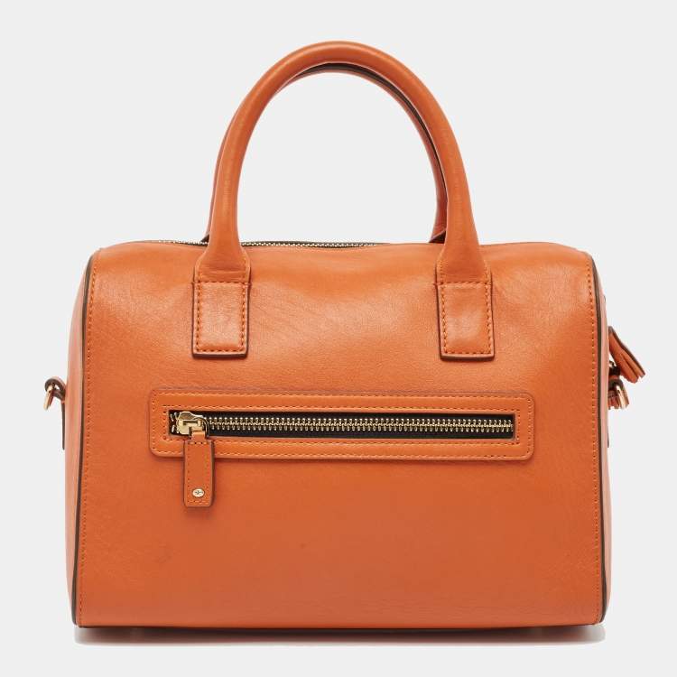 Pre Owned Anya Hindmarch Orange and Grey Leather Carker Satchel