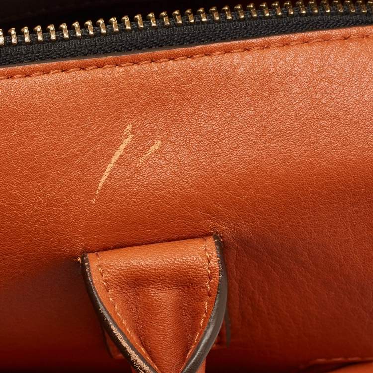 Pre Owned Anya Hindmarch Orange and Grey Leather Carker Satchel