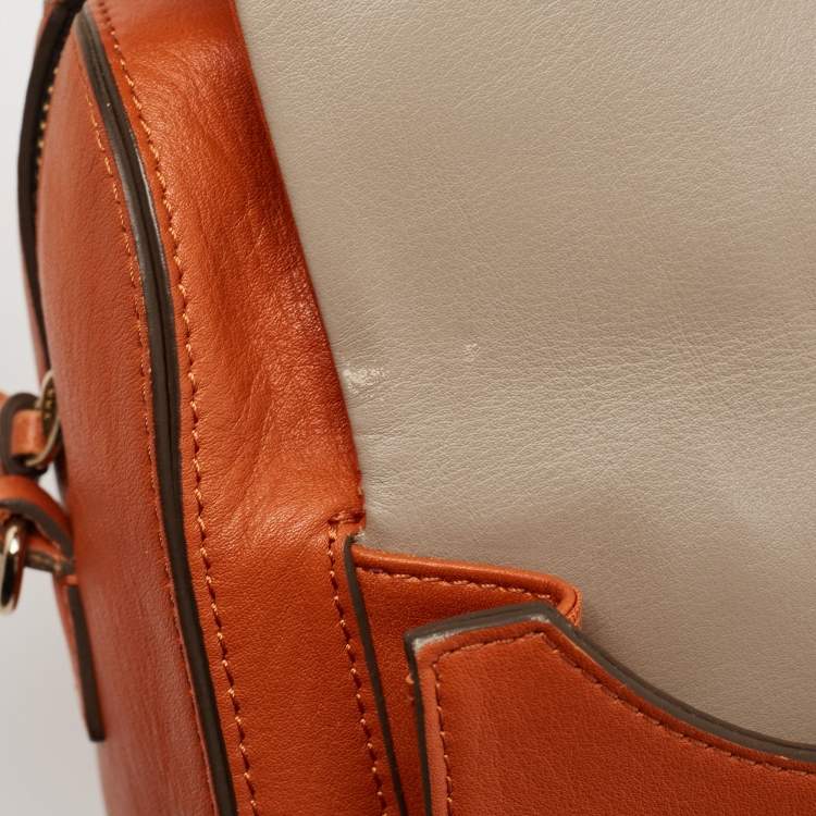 Pre Owned Anya Hindmarch Orange and Grey Leather Carker Satchel