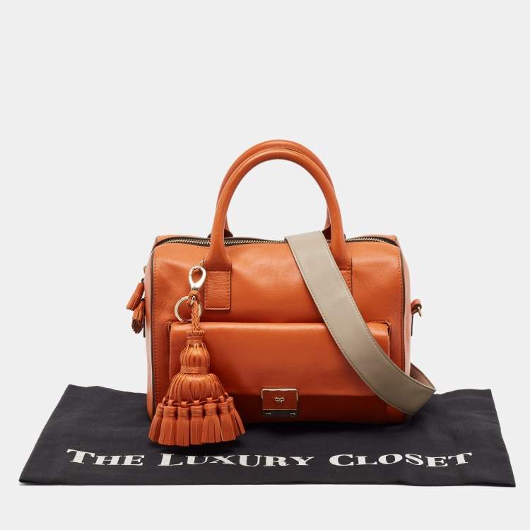 Pre Owned Anya Hindmarch Orange and Grey Leather Carker Satchel