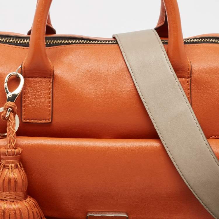 Pre Owned Anya Hindmarch Orange and Grey Leather Carker Satchel