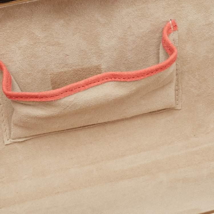 Pre Owned Anya Hindmarch Coral Orange Map Fabric and Suede Duke Box Clutch
