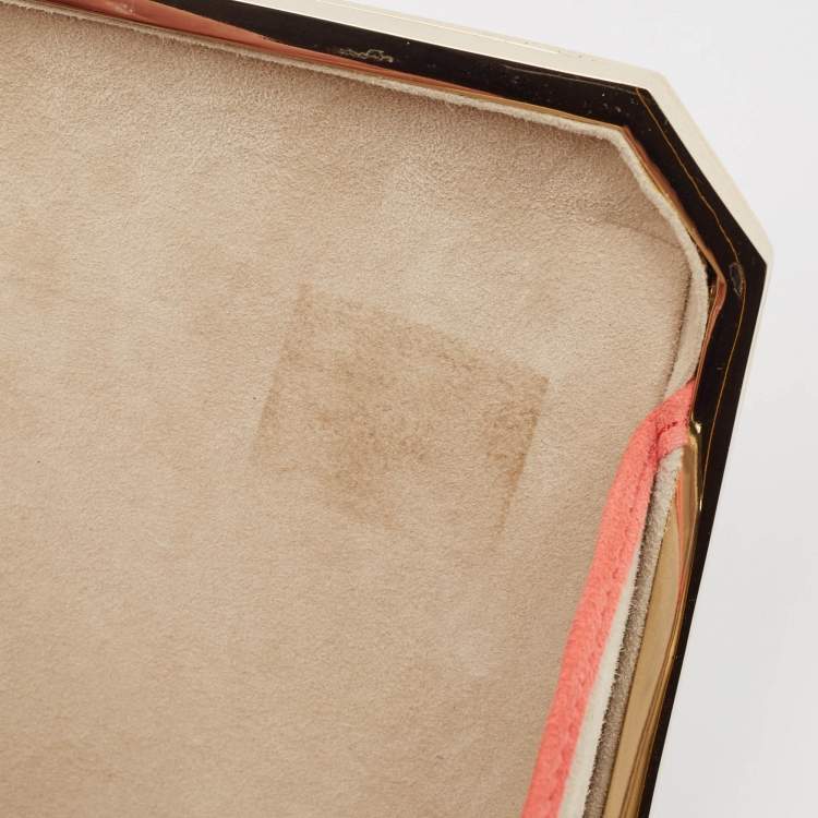 Pre Owned Anya Hindmarch Coral Orange Map Fabric and Suede Duke Box Clutch