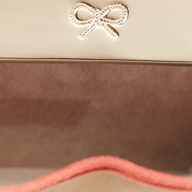 Pre Owned Anya Hindmarch Coral Orange Map Fabric and Suede Duke Box Clutch