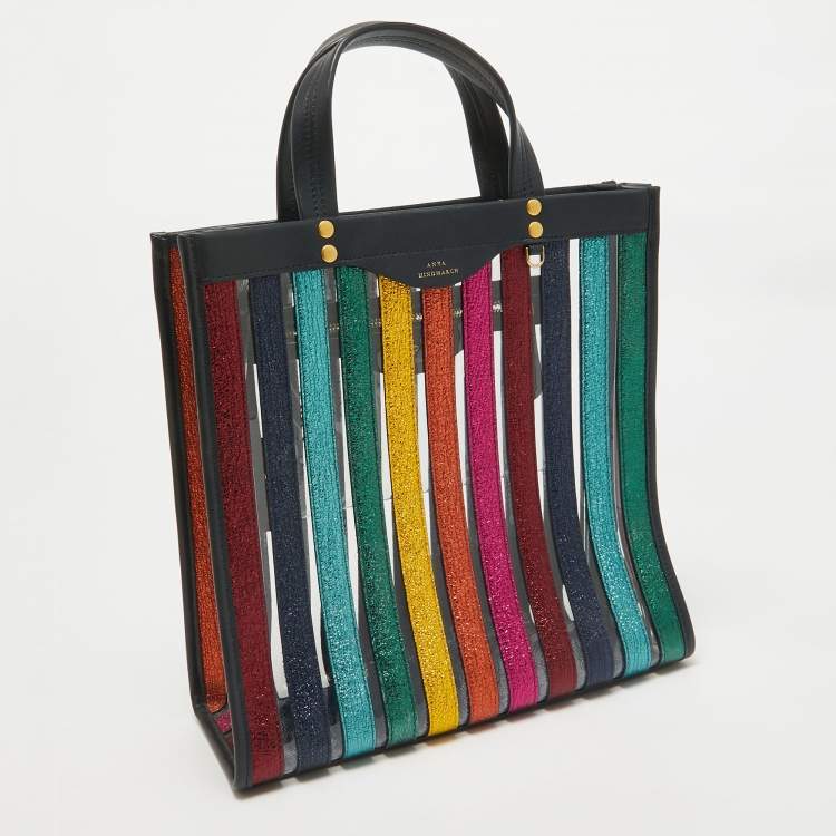 Pre Owned Anya Hindmarch Multicolor Leather and PVC Stripe Tote