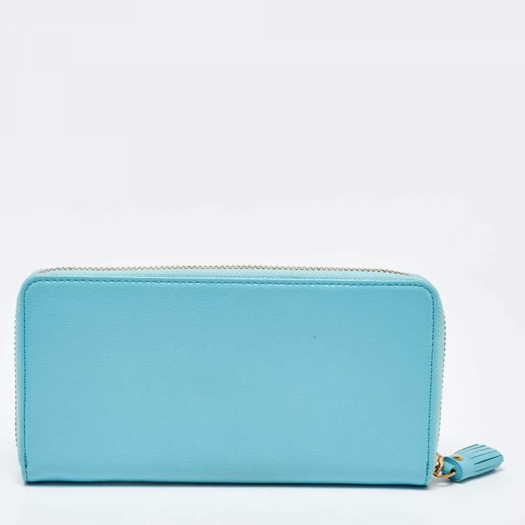 Pre Owned Anya Hindmarch Turquoise Blue Patent Leather Smurfs Zip Around Wallet