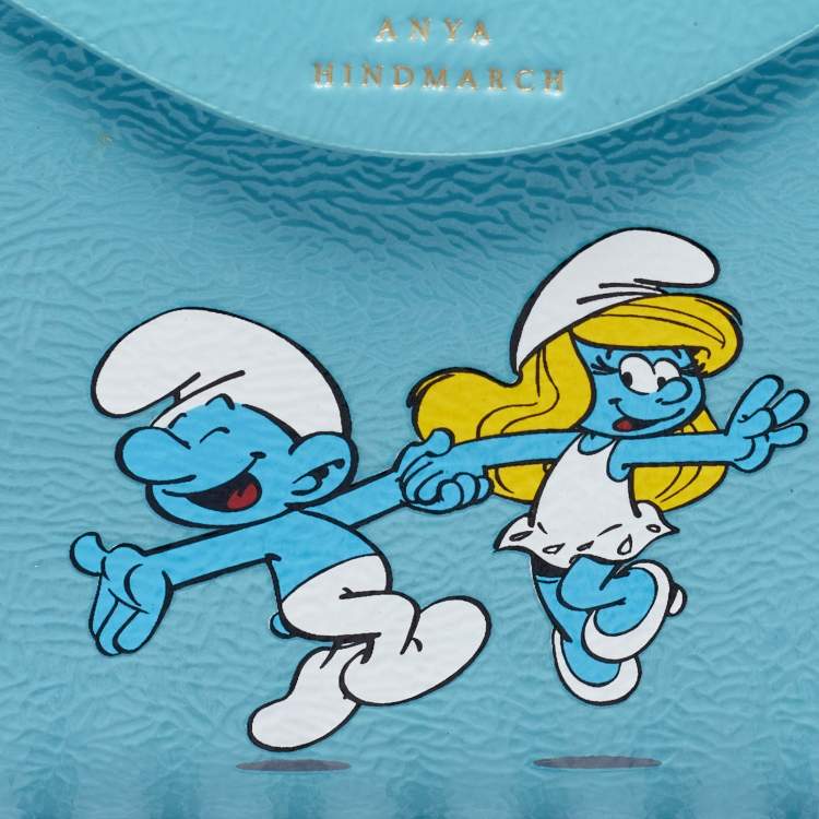 Pre Owned Anya Hindmarch Turquoise Blue Patent Leather Smurfs Zip Around Wallet