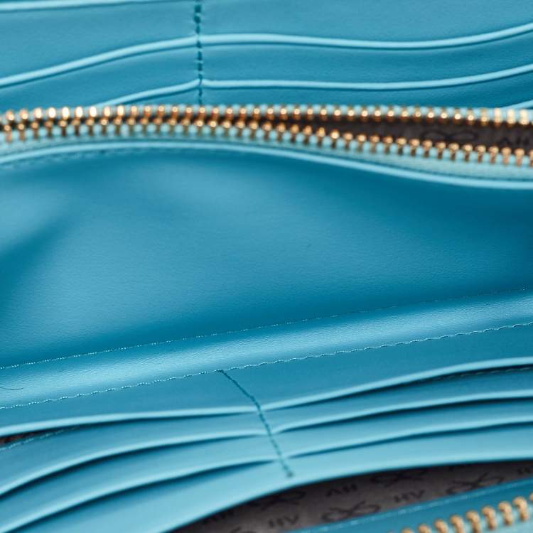 Pre Owned Anya Hindmarch Turquoise Blue Patent Leather Smurfs Zip Around Wallet
