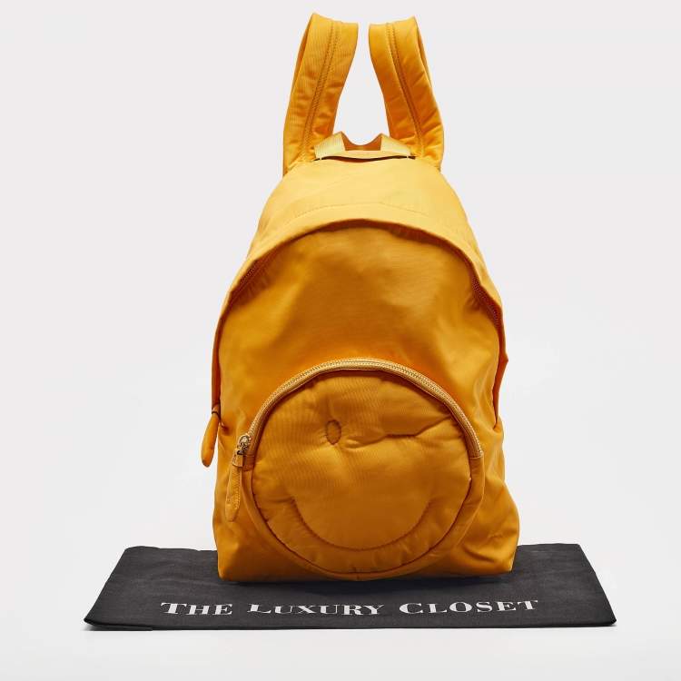 Pre Owned Anya Hindmarch Mustard Nylon Smiley Backpack