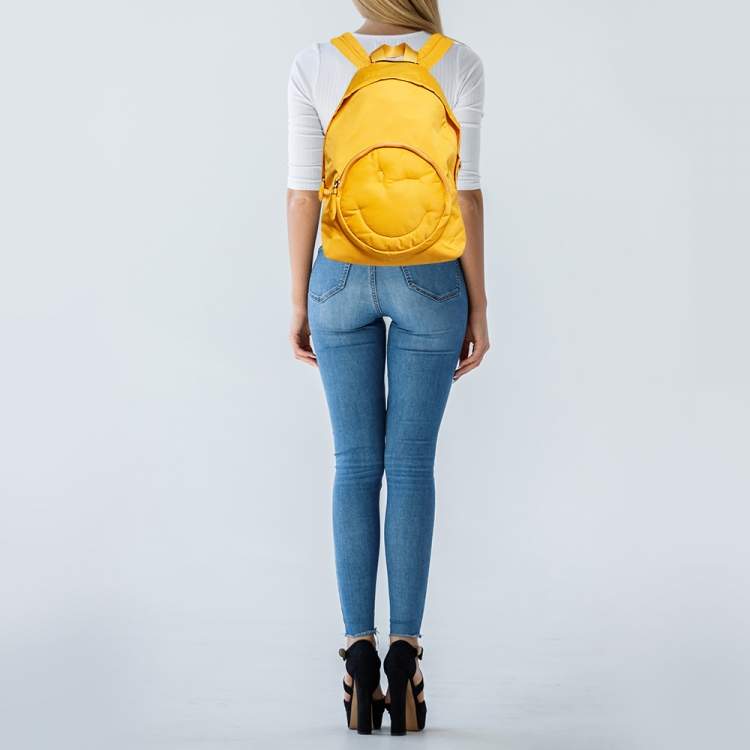 Pre Owned Anya Hindmarch Mustard Nylon Smiley Backpack
