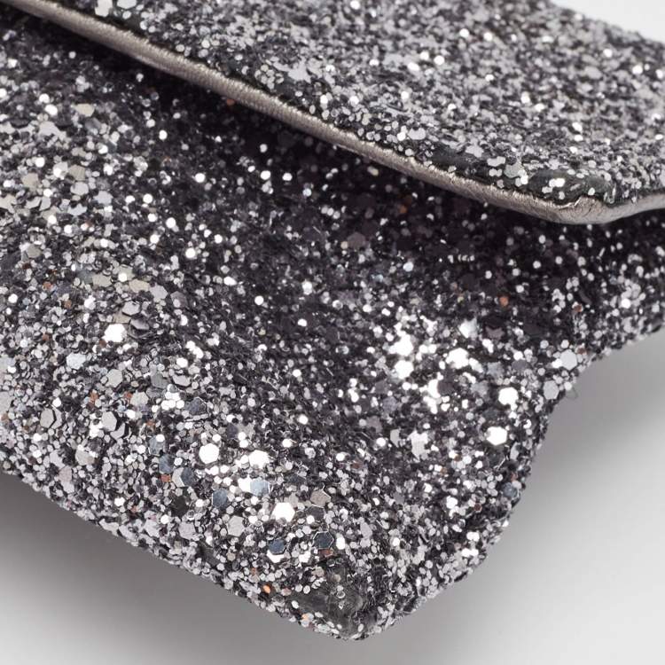 Pre Owned Anya Hindmarch Silver Glitter Valorie Clutch 