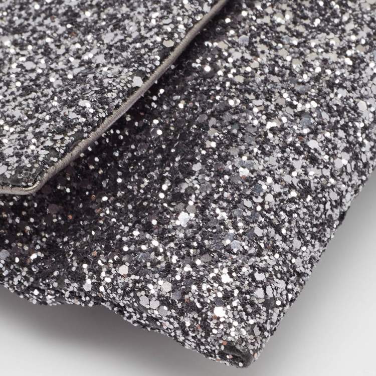 Pre Owned Anya Hindmarch Silver Glitter Valorie Clutch 