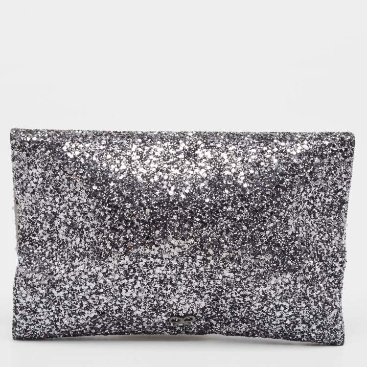 Pre Owned Anya Hindmarch Silver Glitter Valorie Clutch 