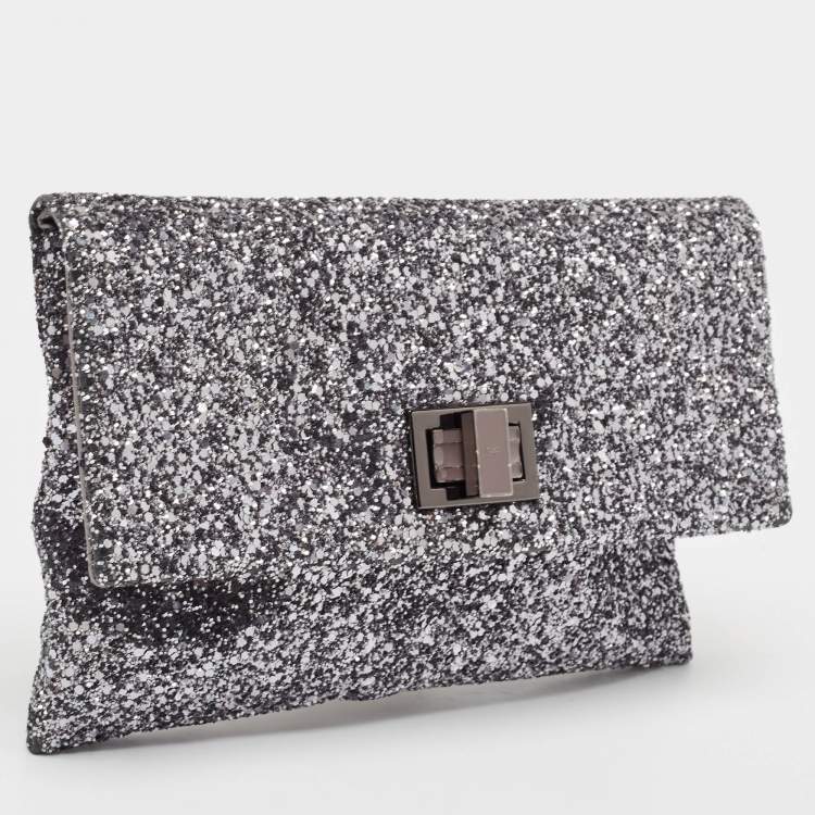 Pre Owned Anya Hindmarch Silver Glitter Valorie Clutch 