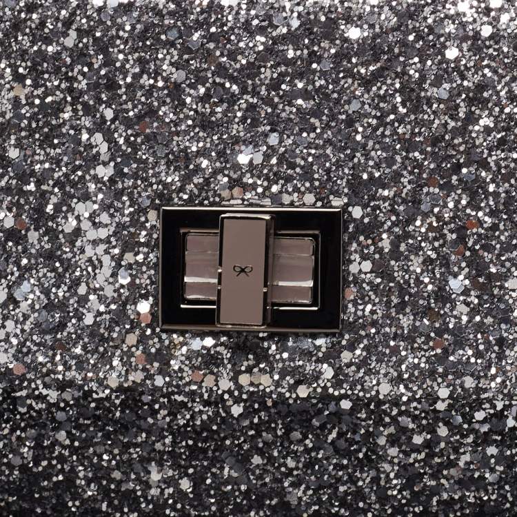 Pre Owned Anya Hindmarch Silver Glitter Valorie Clutch 