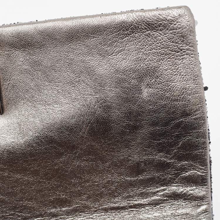 Pre Owned Anya Hindmarch Silver Glitter Valorie Clutch 
